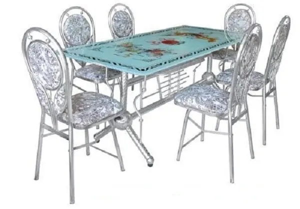 Bộ bàn ghế inox mặt kính chân chữ T cao cấp