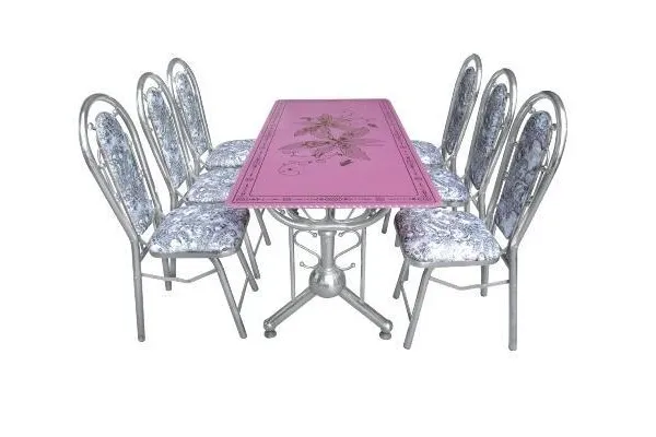 Bộ bàn ghế inox mặt kính chân phượng hoàng 1,6m