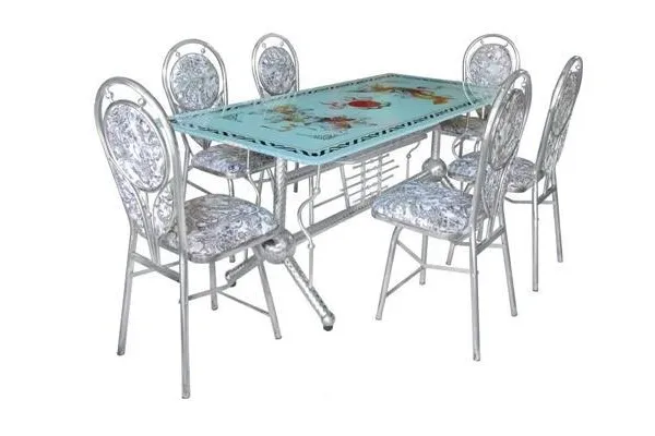 Bộ bàn ghế inox mặt kính chân phượng hoàng cao cấp 1,6m