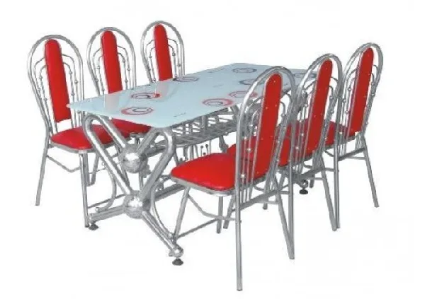 Bộ bàn ghế inox mặt kính dài chân tim 1,6m cao cấp