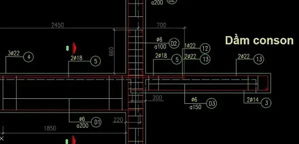 bố trí thép dầm conson 2m