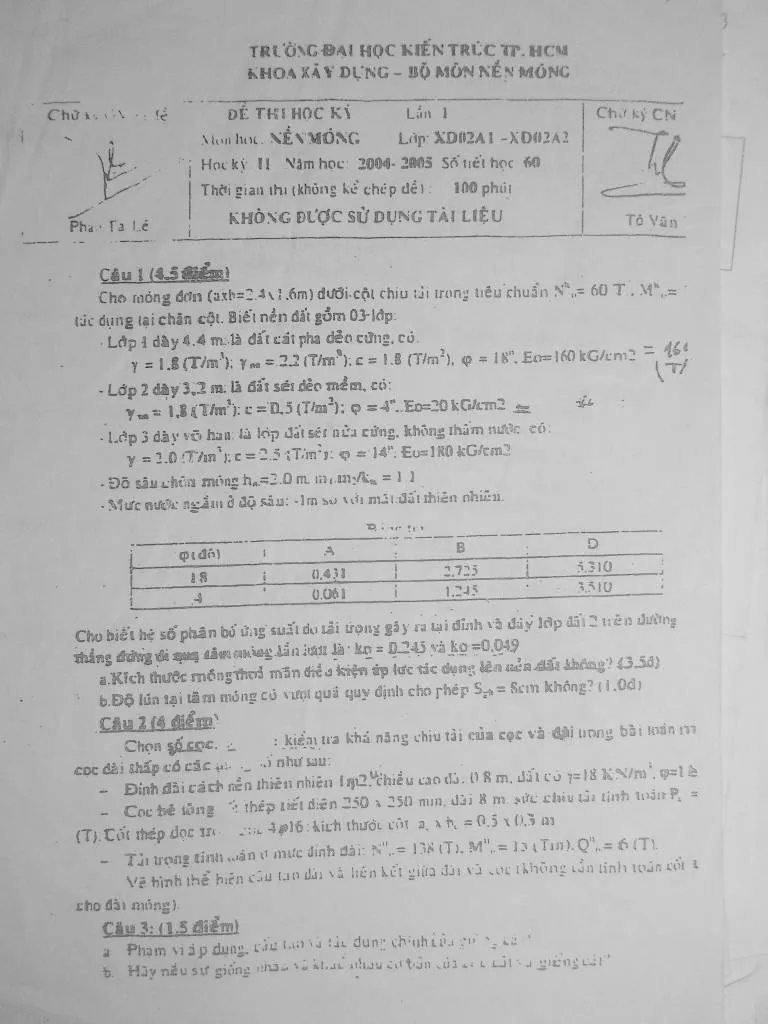 Đề thi nền móng