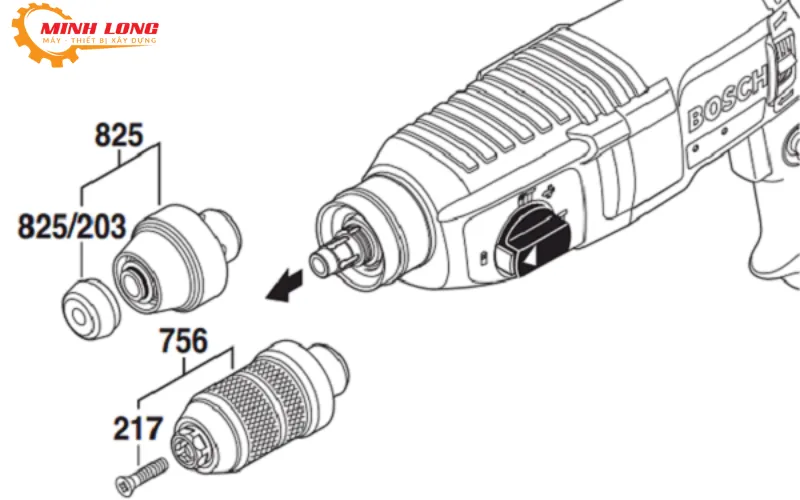 Sử dụng dụng cụ chuyên dụng để tháo các bộ phận đầu khoan