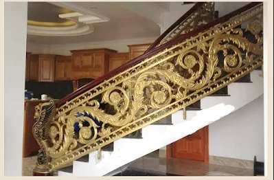 Cầu thang nhôm đúc màu đồng