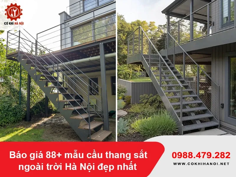 Cầu thang sắt xương cá ngoài trời