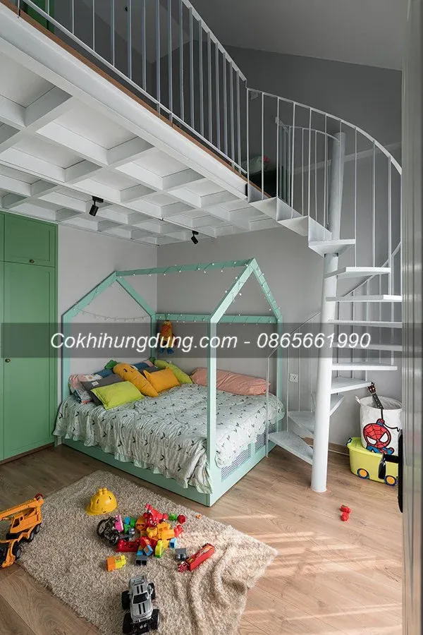 Thiết kế cầu thang sắt xoắn đẹp thanh mảnh, nhẹ nhàng