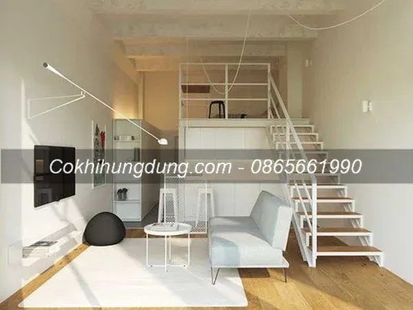 Cầu thang sắt đơn giản lên gác lửng