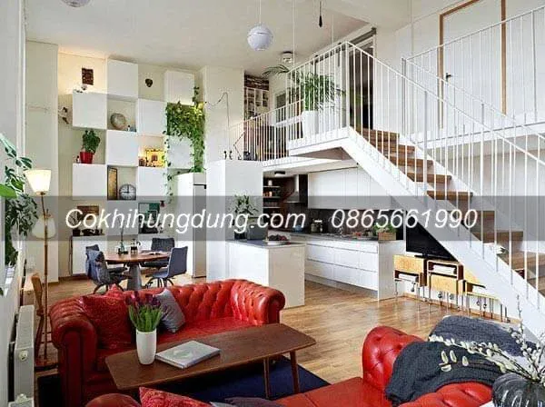 Mẫu cầu thang xương cá thép đẹp, chắc chắn