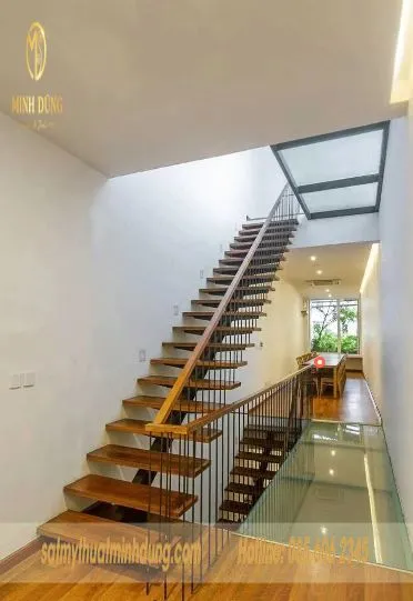 Cầu thang xương cá chất liệu bê tông bền đẹp, chắc chắn