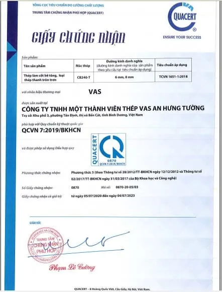 Chứng chỉ chất lượng thép VAS