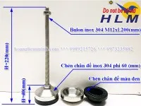 Chân Tăng Chỉnh Chịu Lực Inox 304 D60M12xL200(mm)