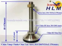 Chân tăng chỉnh chịu lực inox 304 D60M16xL150(mm)