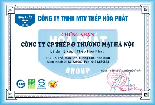 Giấy chứng nhận chất lượng sản phẩm thép Hòa Phát