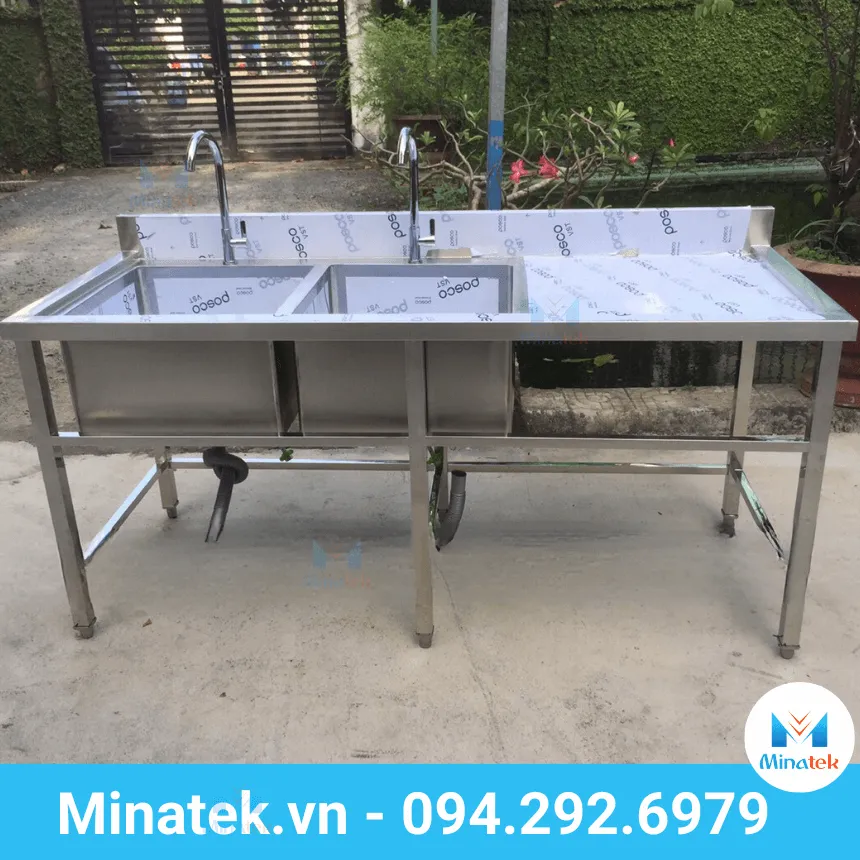 Chậu rửa đôi inox 2 hộc có 1 bên cánh (có 1 bên bàn bếp)