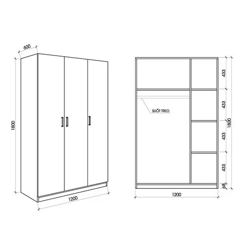 Kích thước tủ quần áo bằng sắt hộp tiêu chuẩn