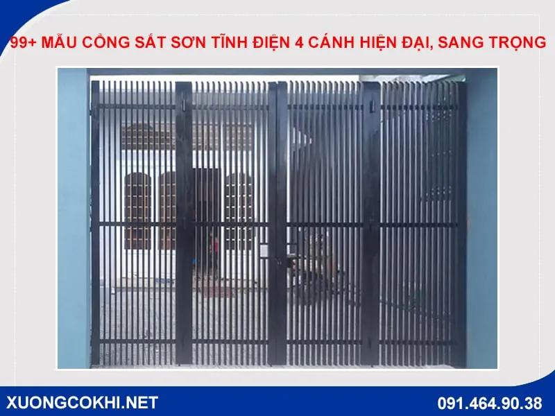 Cổng sắt hộp sơn tĩnh điện giả gỗ cao cấp