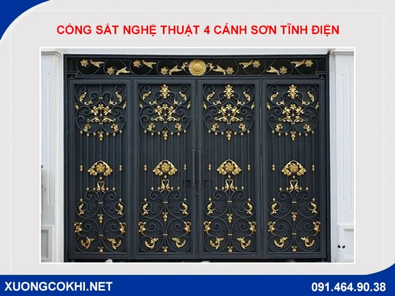 Thiết kế cổng sắt hộp kết hợp hoa văn nghệ thuật sơn tĩnh điện