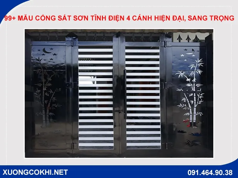 Cổng sắt hộp 4 cánh phong cách tân cổ điển