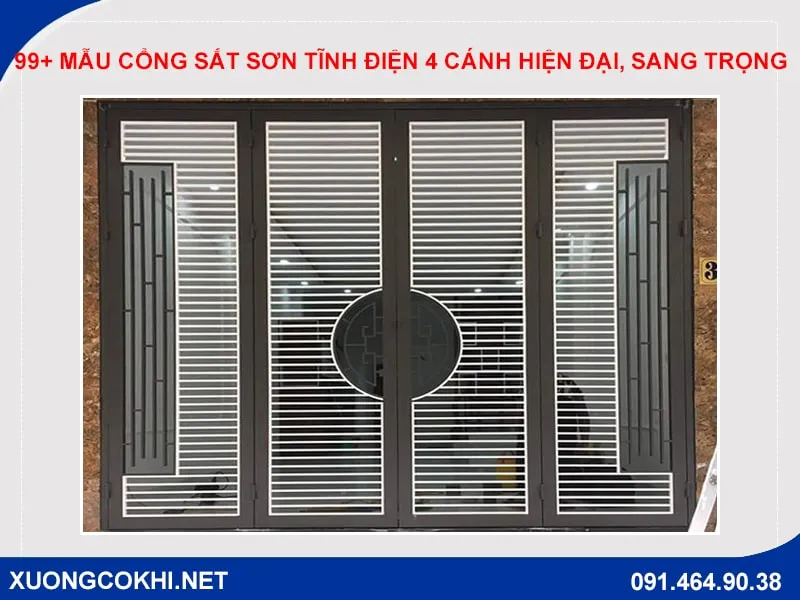 Mẫu cổng sắt hộp 4 cánh sơn tĩnh điện thiết kế thanh lịch