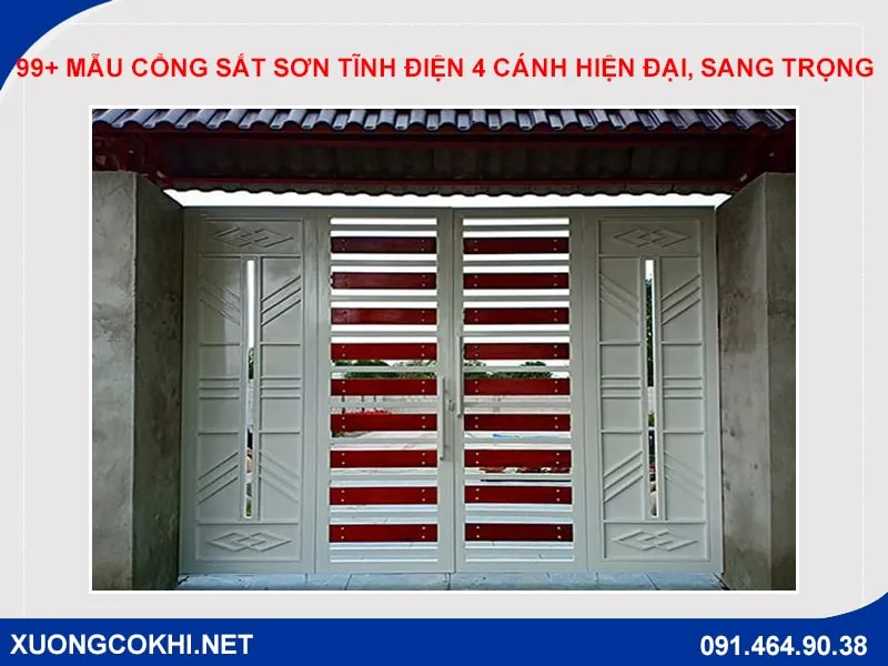 Thiết kế cổng sắt hộp 4 cánh phá cách