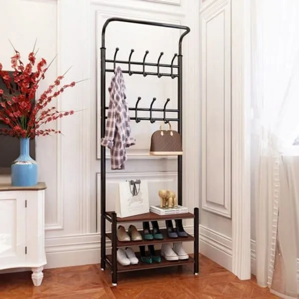 giá treo quần áo bằng sắt dạng móc treo và kệ