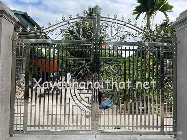 Mẫu cửa cổng inox 2 cánh chữ Thọ