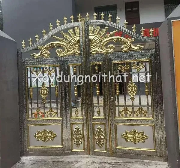 Mẫu cổng inox 2 cánh mạ màu mỹ thuật