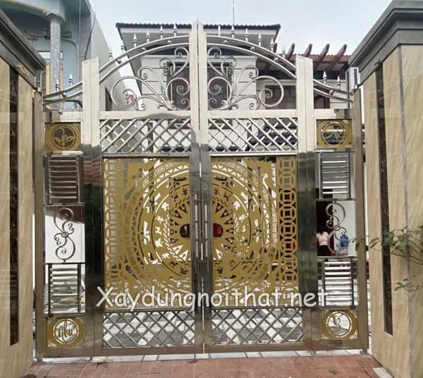 Mẫu cổng inox 4 cánh họa tiết CNC trống đồng