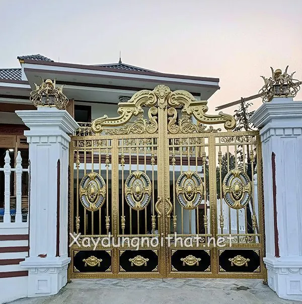 Cửa cổng inox 4 cánh mạ màu cao cấp