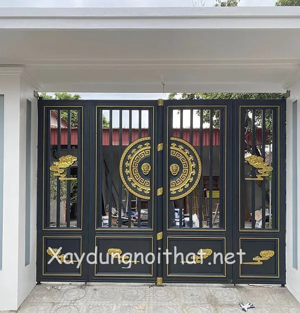 Mẫu cổng inox mạ màu 4 cánh đẹp