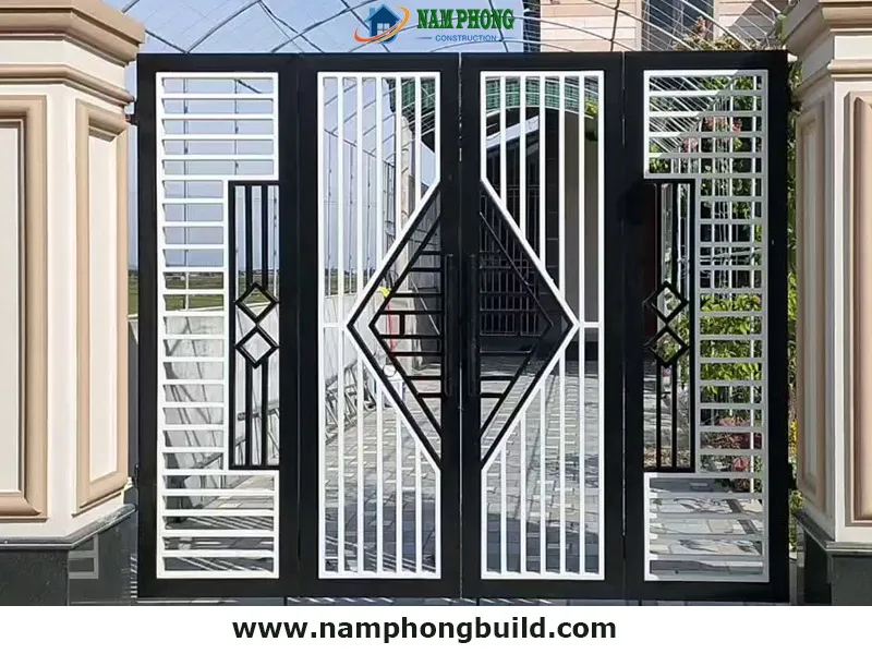 Mẫu cửa cổng sắt hộp sơn tĩnh điện đơn giản