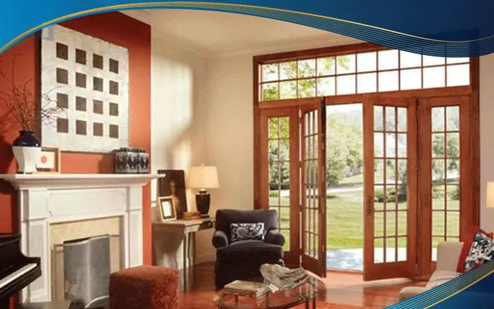 Cửa nhựa lõi thép 4 cánh chia ô màu vân gỗ