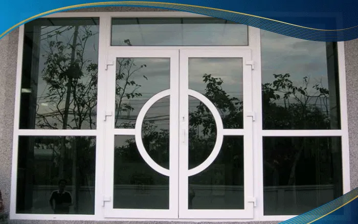 Cửa đi nhựa lõi thép 4 cánh kính cường lực màu