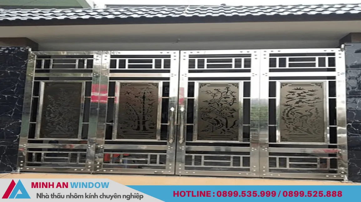 Cửa inox 4 cánh sơn tĩnh điện - Mẫu số 2