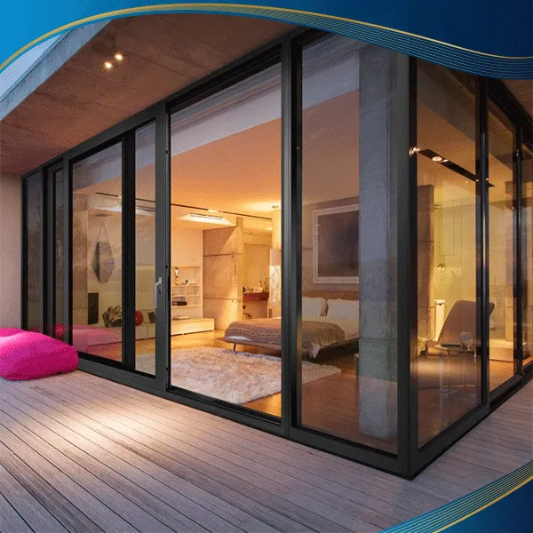 Cửa nhựa 2 cánh xếp trượt màu đen sử dụng để làm cửa phòng ngủ ở các villa, khu nghỉ dưỡng