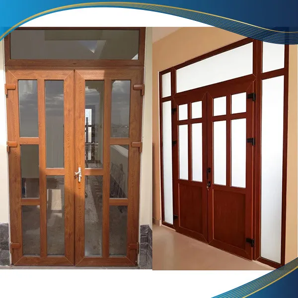 Cửa nhựa lõi thép 2 cánh vân gỗ kết hợp pano