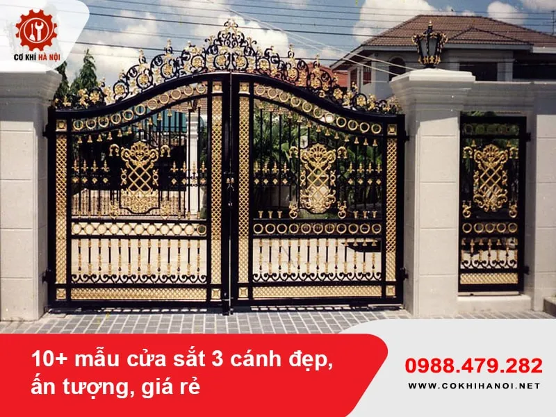 Mẫu cửa sắt 3 cánh đẹp với họa tiết hiện đại