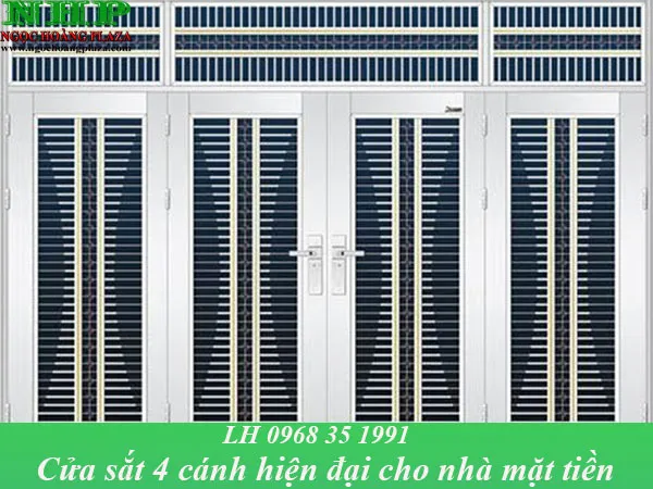 Mẫu cửa sắt hiện đại nhà mặt tiền, thiết kế sơn trắng sang trọng