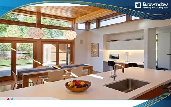 Cửa sổ nhựa lõi thép vân gỗ 2 cánh lắp phòng bếp