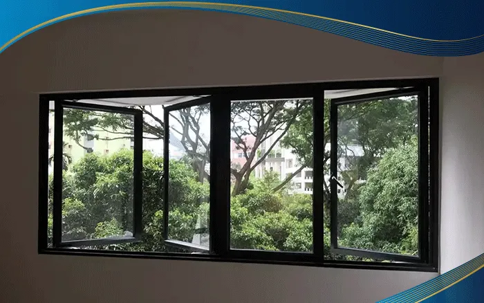 Cửa sổ nhựa lõi thép 4 cánh mở quay màu đen