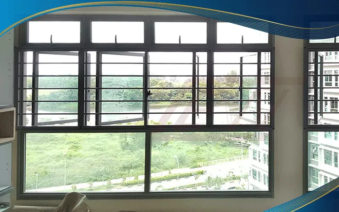 Cửa sổ nhựa lõi thép 4 cánh mở quay màu đen