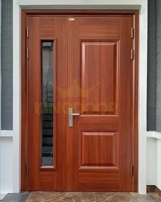 Cửa thép vân gỗ 2 cánh lệch