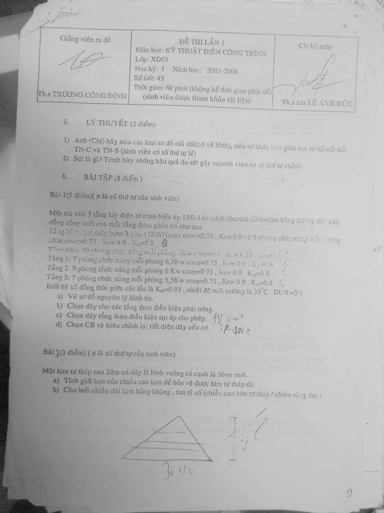 Đề thi điện kỹ thuật