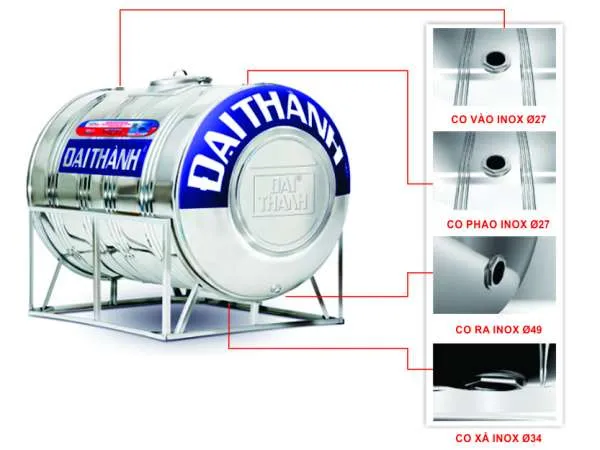 Bồn nước inox Đại Thành 2000 lít Nằm Ngang SUS 304