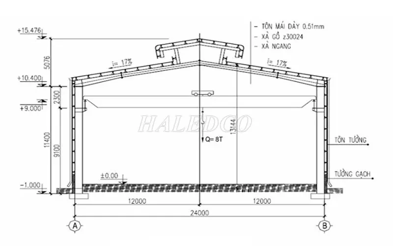 File Cad nhà xưởng có cầu trục