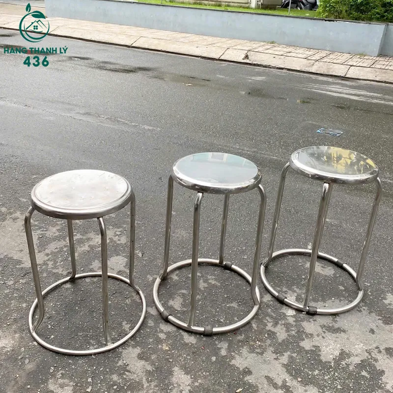 Ghế đẩu inox chân vòng tròn cũ thanh lý