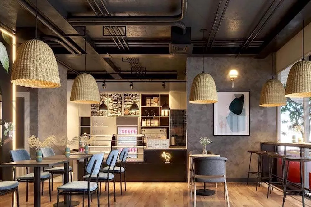 Mẫu quán cafe văn phòng họa tiết đơn giản, cổ điển