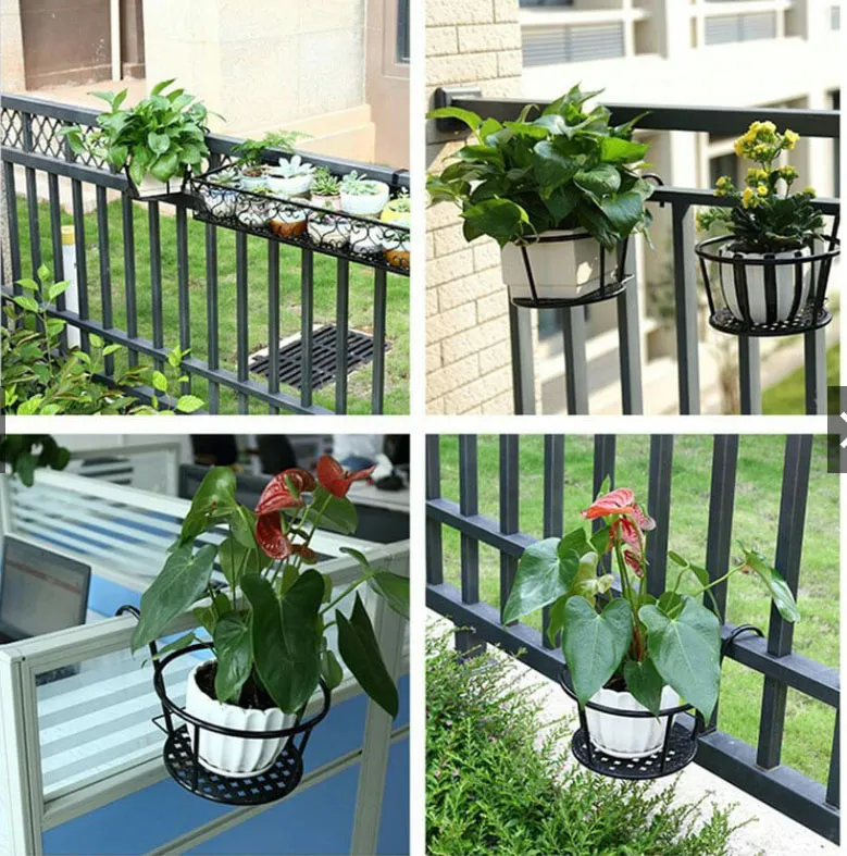 Giỏ sắt tròn treo chậu hoa ban công sơn tĩnh điện màu trắng