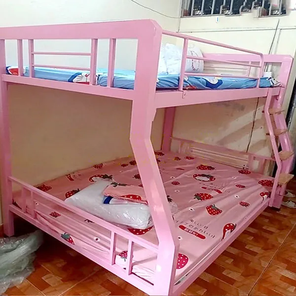 Giường sắt 2 tầng sơn tĩnh điện màu hồng