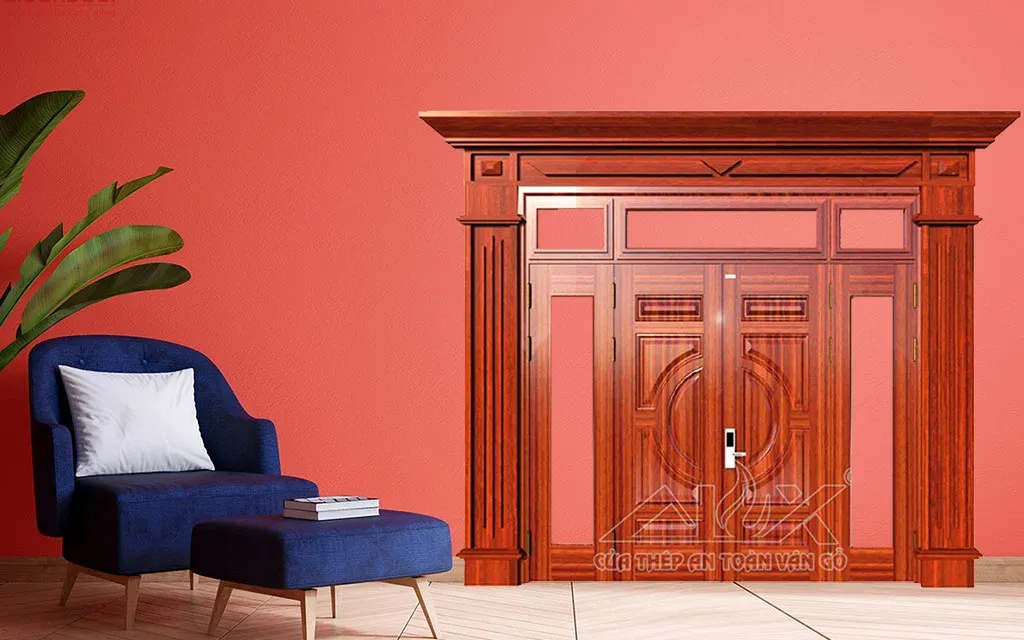 Cửa Thép Vân Gỗ 4 Cánh Lệch A42.2-K.K-PĐ